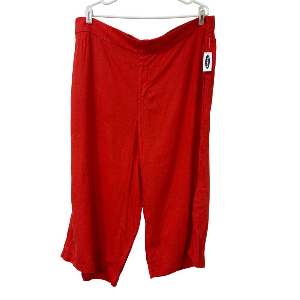 Old Navy NWT Womens Sz 18 Plus High Rise Crop Linen Blend Pants Tamarind Orange